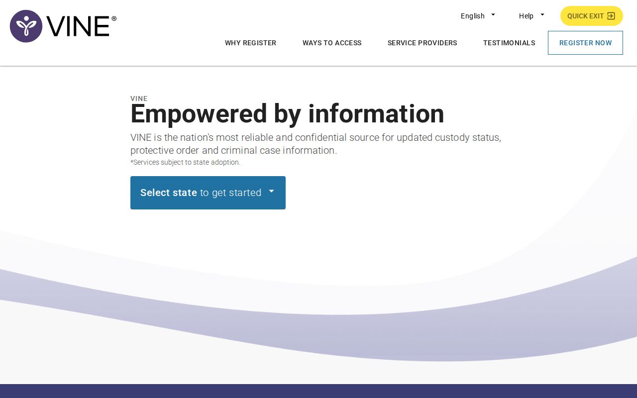 Legacy Texas VINELink page showing the move to Texas IVSS-Counties